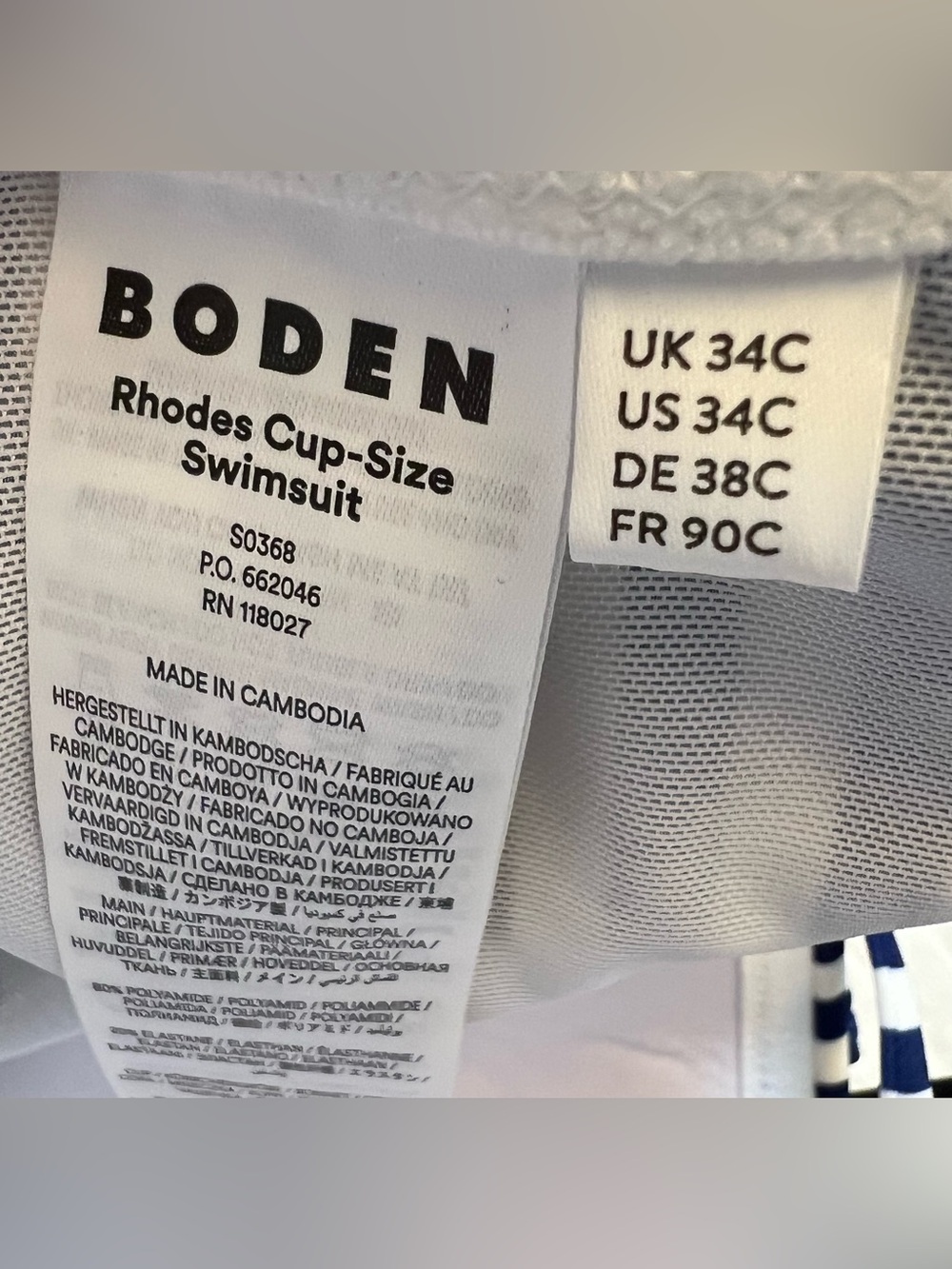 Boden Rhodes 1-Piece Swimsuit Navy White Size 34C Structured Cups Full Coverage - Picture 7 of 8
